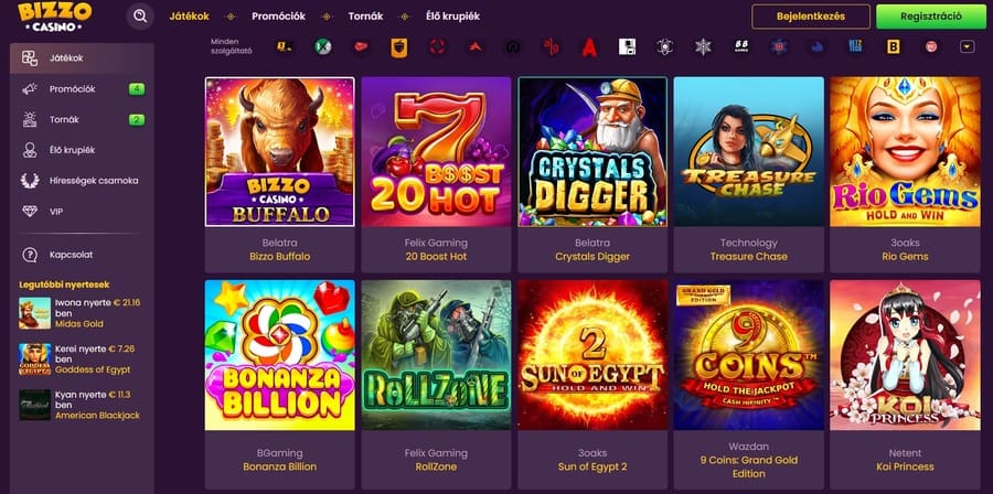 Bizzo Casino kifizetési módok választéka